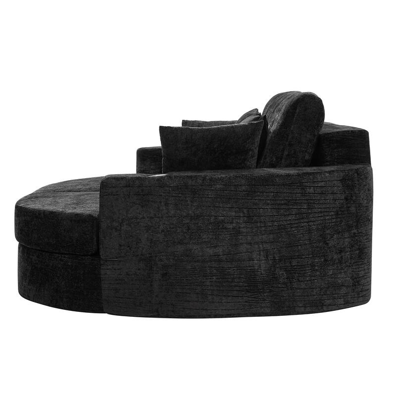 Curved Chaise Lounge Sofa for Living Room, Upholstered Sleeper Sofa Bed Boneless Couch with Cup Holders
