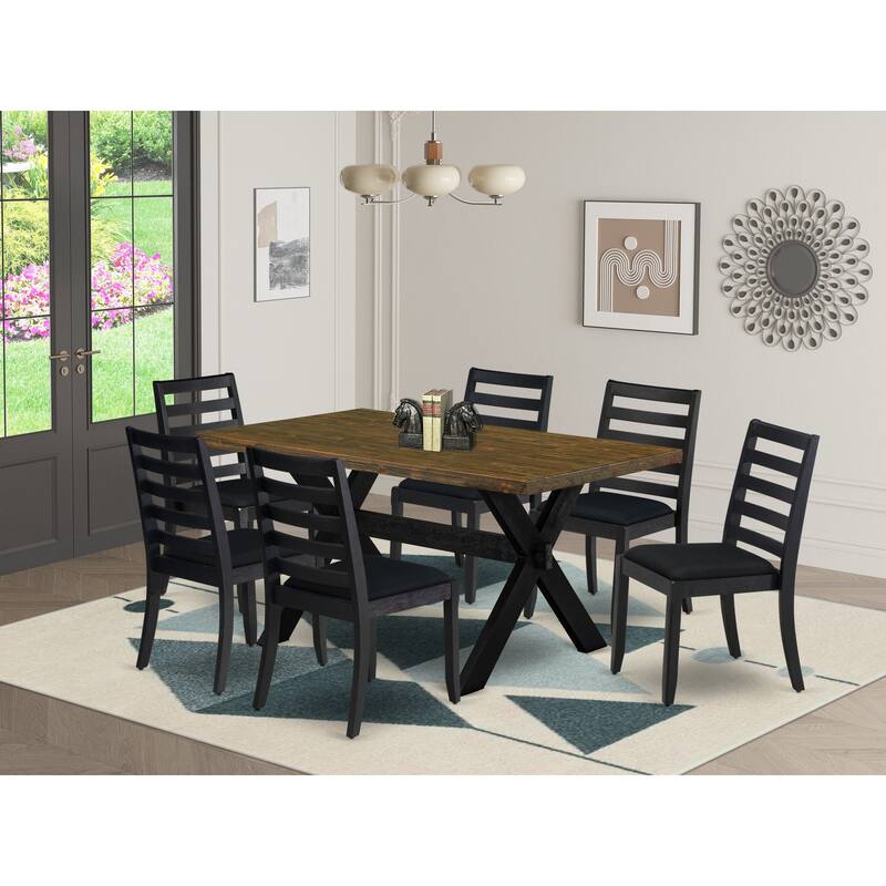 East West Furniture dining set - a dinner table & Stackable kitchen chairs - Wire-brushed Black (Pieces & Seat Options) - X676X1624-7