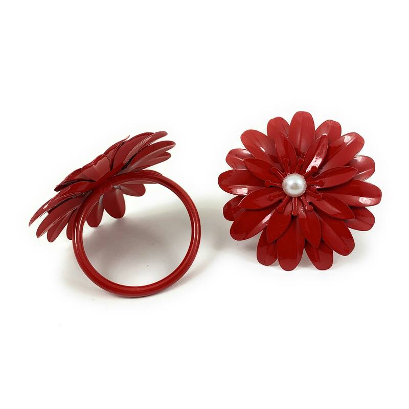 Vibhsa Flower Napkin Rings Set of 4 (Red Pearl)