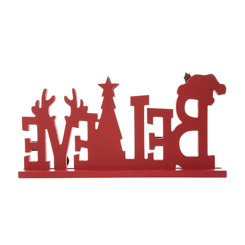 Glitzhome 14"L Wooden Christmas BELIEVE Word Sign Table Decor
