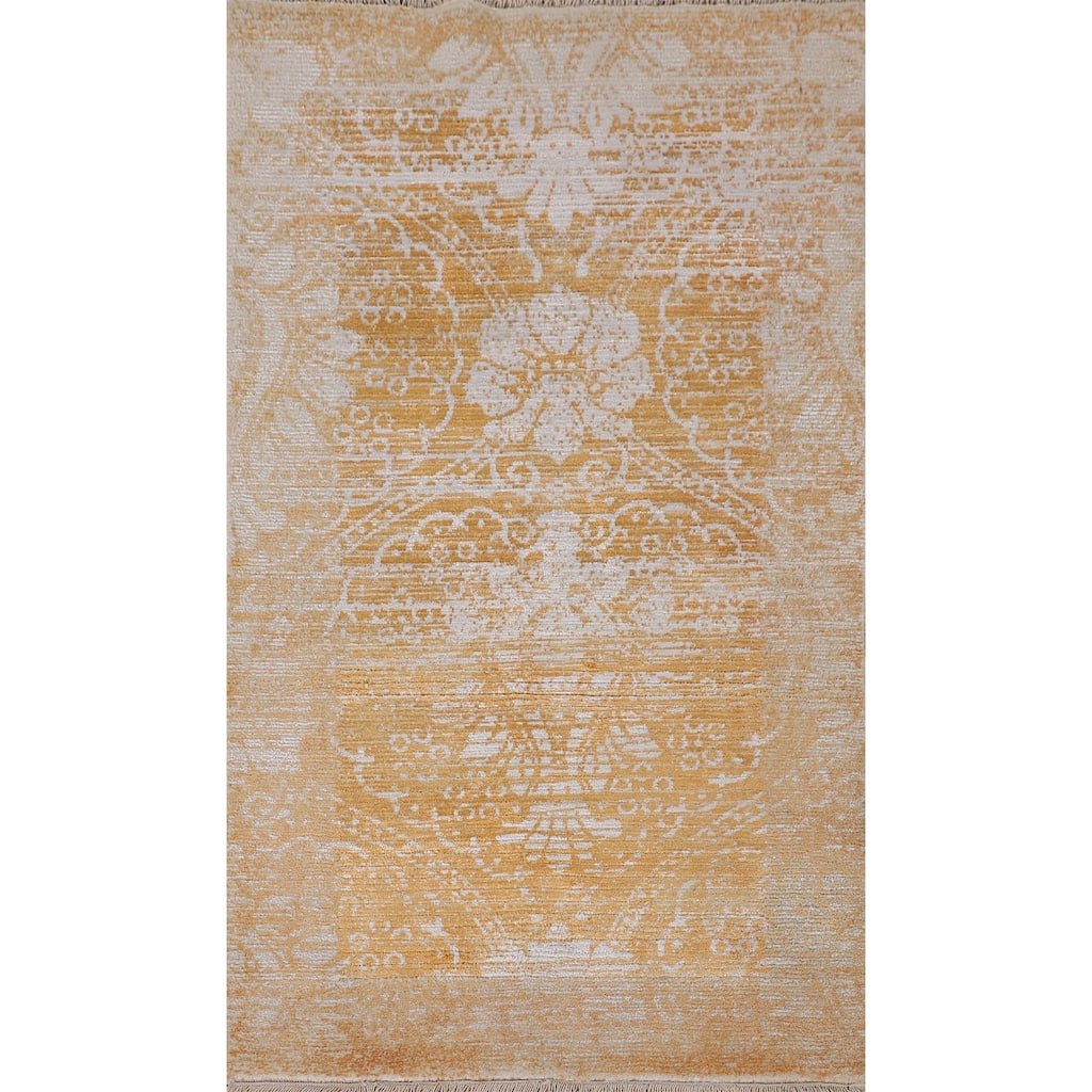 Gold Modern Abstract Accent Rug Handmade Wool Carpet - 2'8"x 4'9"