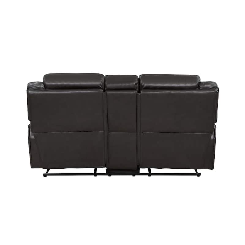 Millie 76 Inch Manual Dual Recliner Loveseat, Cupholders, Gray Faux Leather