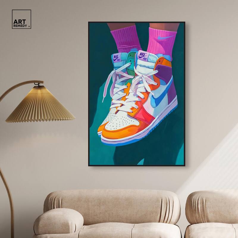 Colorful Sneaker Jump Canvas by Art Remedy