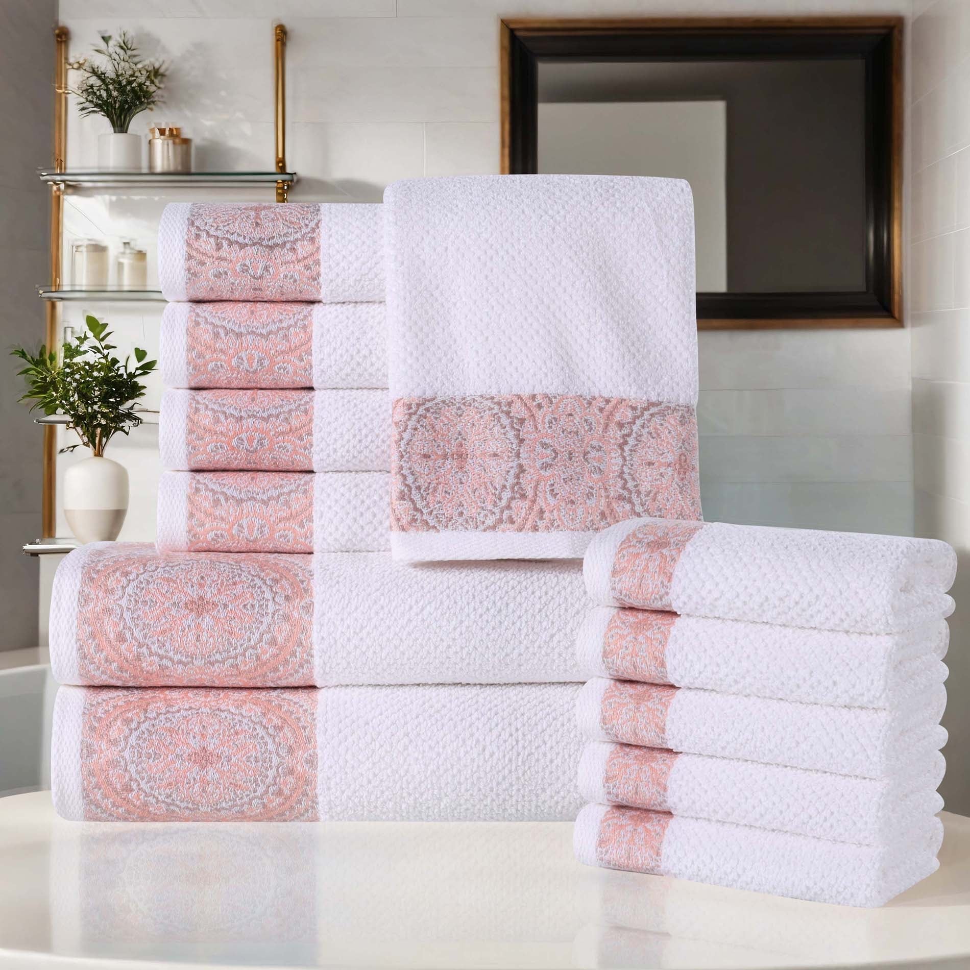 Superior Medallion Cotton Jacquard Texture 12 Piece Assorted Towel Set