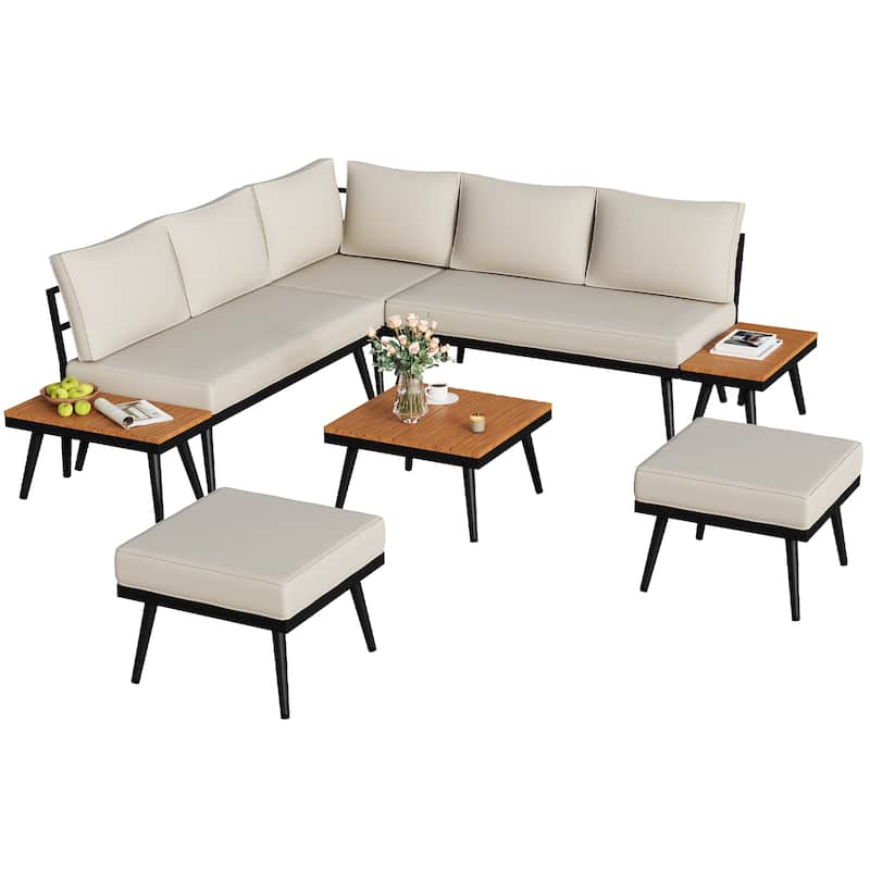 8-Piece Patio Furniture Set with Angled Legs and Cushions - Beige
