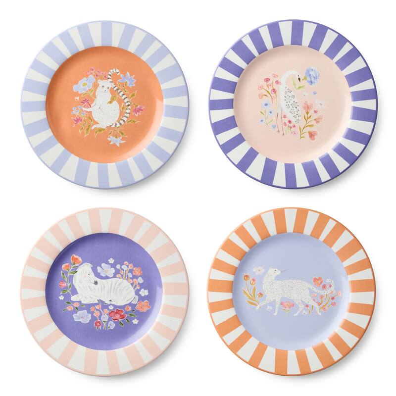 Certified International Menagerie 11" Dinner Plates, Set of 4 Assorted Designs - 11.00"L x 11.00"W x 1.00"H