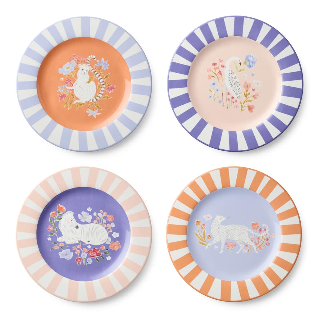 Certified International Menagerie 11" Dinner Plates, Set of 4 Assorted Designs - 11.00"L x 11.00"W x 1.00"H