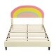 preview thumbnail 15 of 14, Beige Platform Bed with Rainbow Shaped and Height-adjustable Headboard and LED Light, Suitable for Kids
