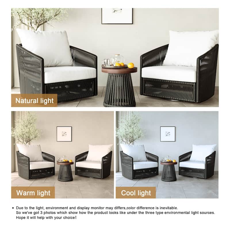 3-piece Cushioned Swivel Patio Wicker Furniture Set Outdoor Rattan Bistro Set.