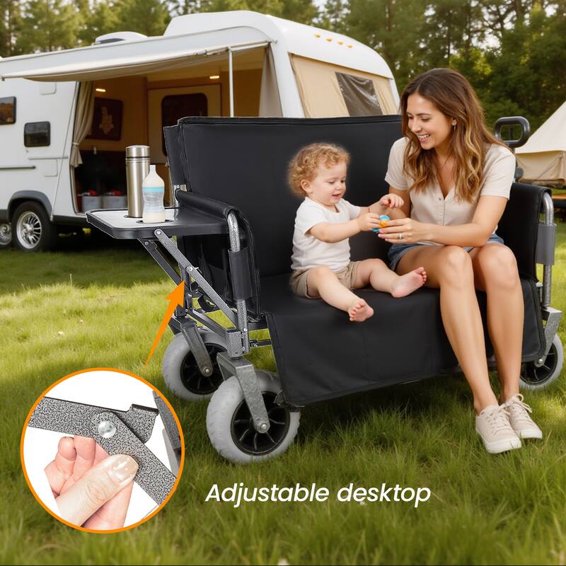 3-in-1 Collapsible Wagon, Convertible Folding Wagon Cart with Rear-Mounted Folding Tabletop, 500lbs Heavy-Duty, 180L Capacity