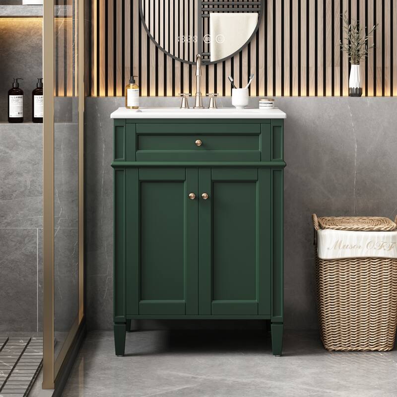 GDFStudio - Carriston Modern Bathroom Vanity with Ceramic Sink, Tip-Out Drawer, Soft-Closing Doors - 24'W