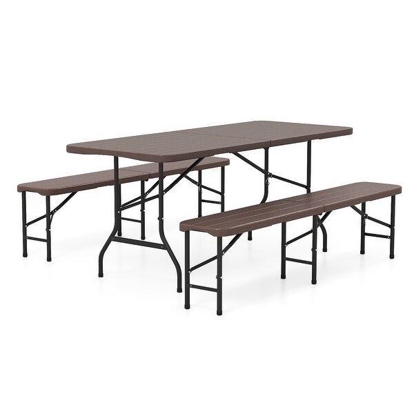 Gymax 6 ft Plastic Folding Bench Portable Fold-in-Half Seat w