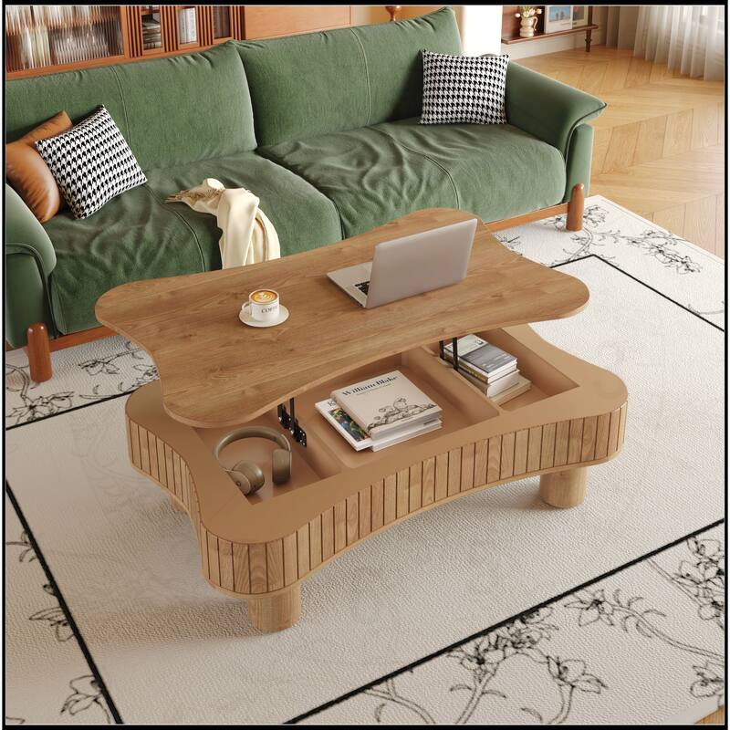 42" Lift Top Coffee Table with Fluted Panel Hidden Storage