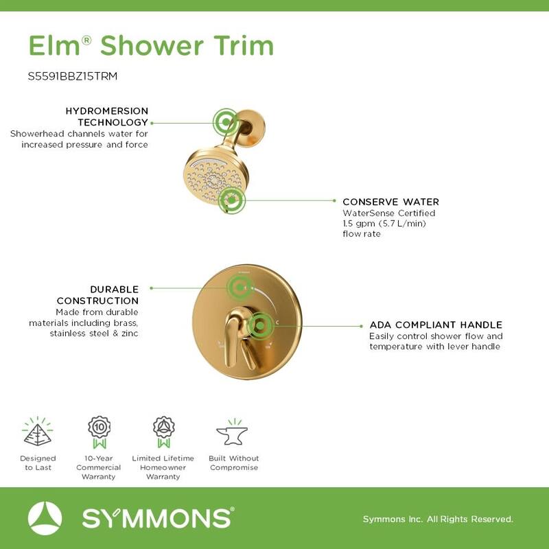 Symmons S559115TRM Elm Shower Only Trim Package with 1.5 GPM Multi