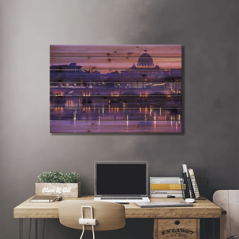 Ponte Sant'Angelo (Pons Aelius) With St. Peter's Basilica, Rome, Lazio Region, Italy Print On Wood by Walter Bibikow