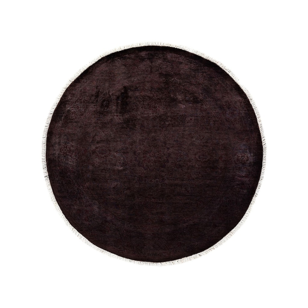 Overton Hand Knotted Wool Vintage Inspired Modern Contemporary Overdyed Brown Round Area Rug - 4' 4" x 4' 4"