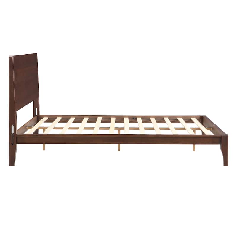 Bamboo Wood Platform Bed/Mid-Century Modern Bed Frame with Tall Headboard/Wood Slat Support/No Box Spring Needed/Easy Assembly