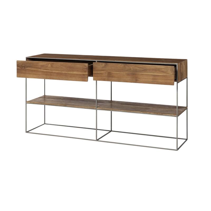 HomeRoots 63" Brown Solid Wood Two Drawer Sideboard - 15' X '30.7' X '63