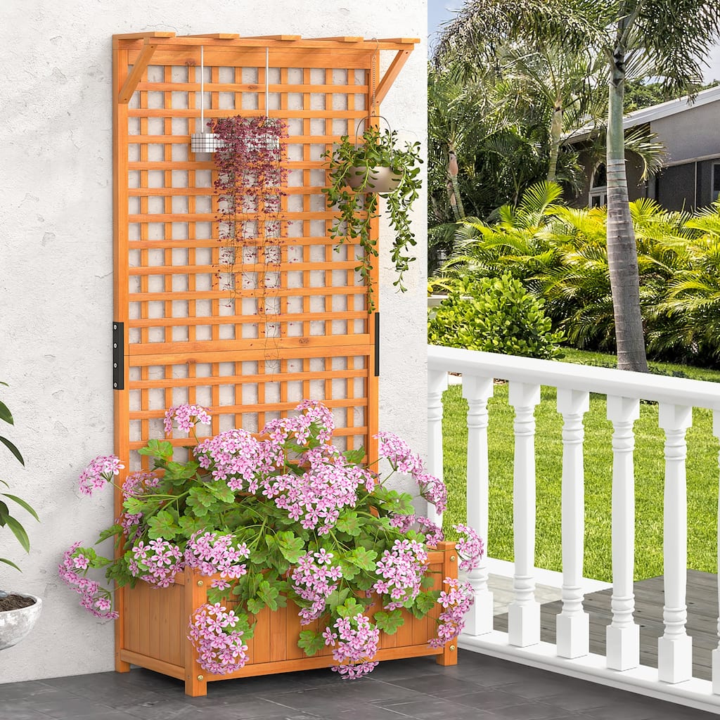 Costway Raised Garden Bed Planter Box Climbing Plants Container with - 35.5'' x 17.5'' x 72.5'' (L x W x H)