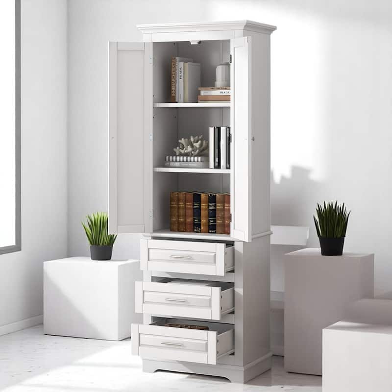 Vertical Bathroom Cabinet with 3 Drawers, 2 Doors, Adjustable Shelf, Anti-Tip Kit, MDF Storage Unit