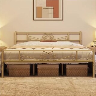 King Classic Metal Platform Bed Frame Headboard Antique Gold - Bed Bath & Beyond - 40878876
