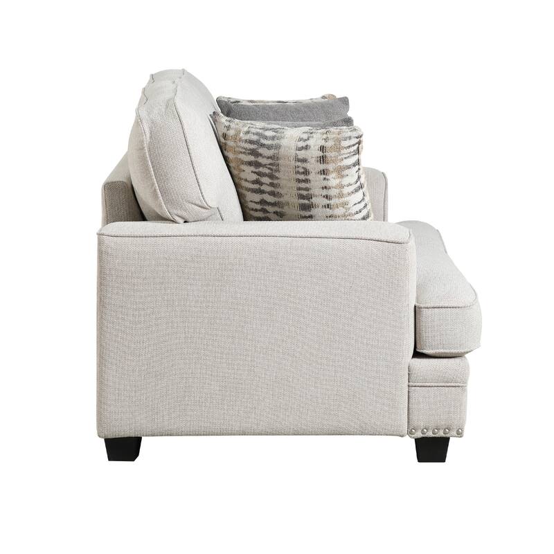 Brady Loveseat with 4 Pillows, Sand Brown Chenille, Nailhead, 66 Inch