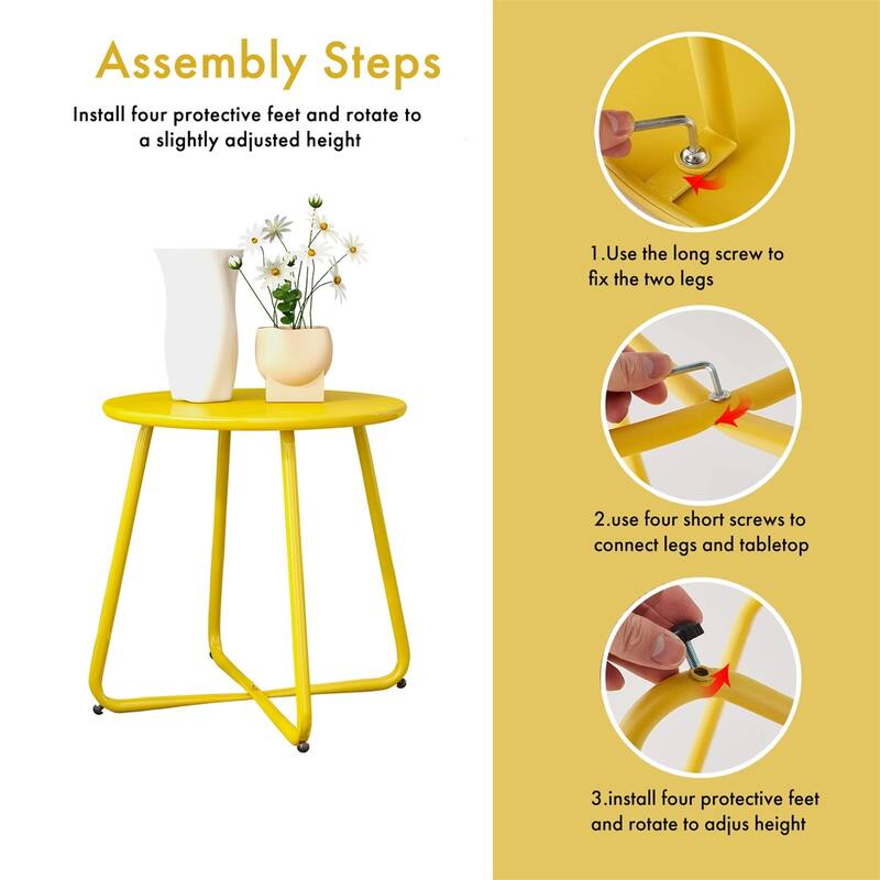 Patio Side Tables for Outside, Small End Table Accent Table Metal Round for Deck Garden Porch Balcony Yard Lawn