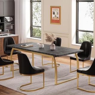 Modern Dining Table for 6-8 People, 70.87 Inches Luxury Black and Gold Dining Room Kitchen Table ...