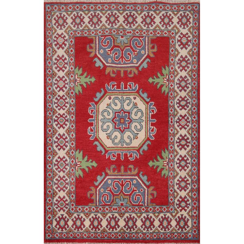 Red Kazak Accent Rug Handmade Traditional Wool Carpet - 2'7" x 4'0"