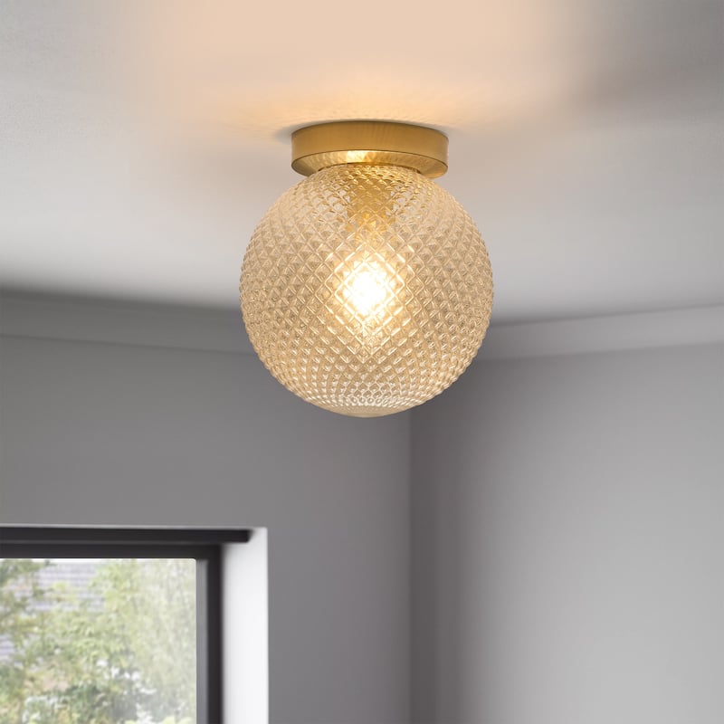 Mid-century Modern Semi Flush Mount 1-light Globe Ceiling Light with Acrylic Clear Shade - Brass Gold