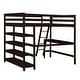 preview thumbnail 8 of 6, Full Size Wood Loft Bed with Built-in Desk & 4-Tier Shelves, Wooden High Bedframe with Safety Guardrail, Twin Kids Bed Frame