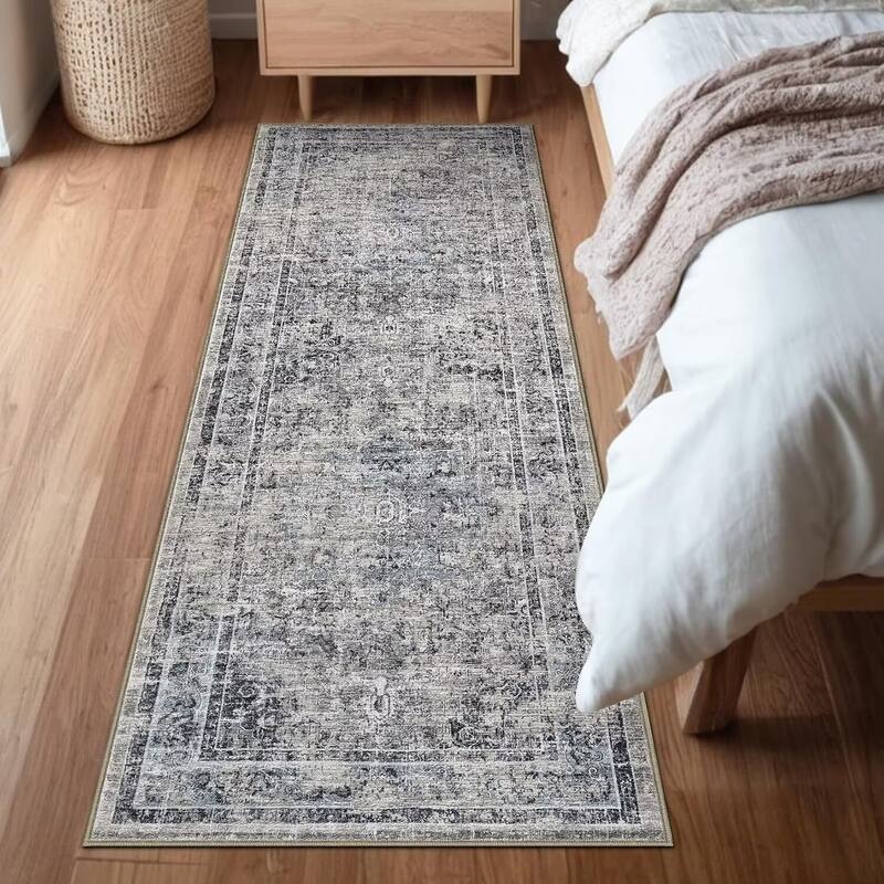 Machine Washable Area Rug Vintage Medallion Rugs Non Slip Low Pile Bedroom Rug