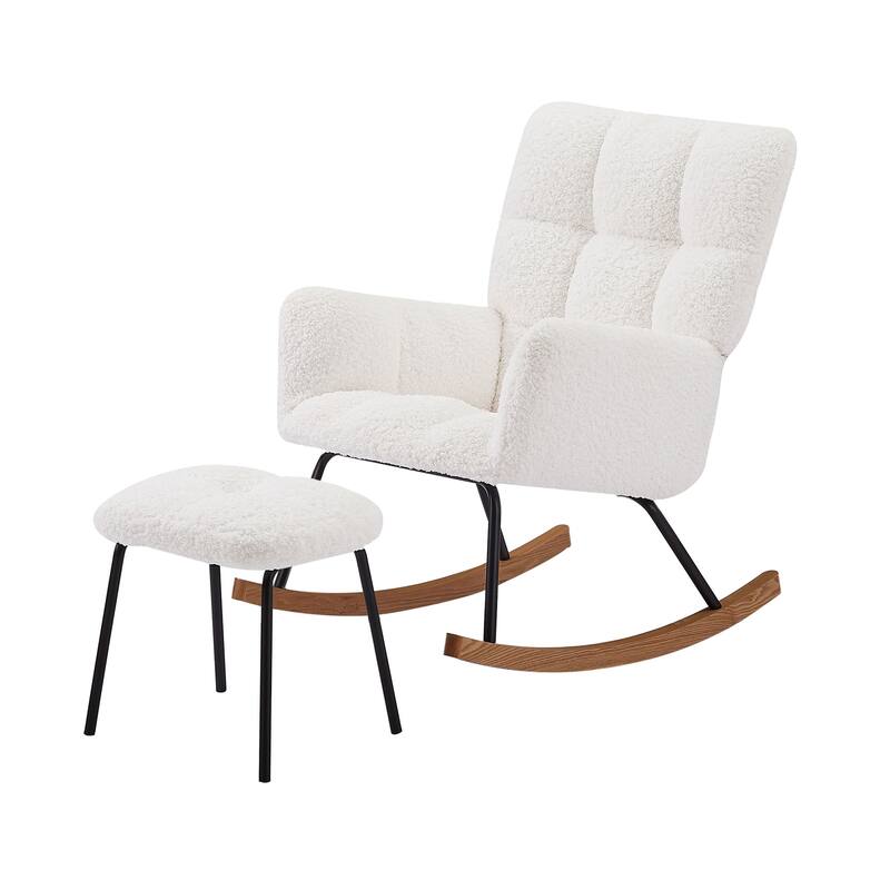 Modern Rocking Chair with High Backrest Armrests Ergonomic Design Lounge Recliner Chair for Living Room Bedroom Playroom