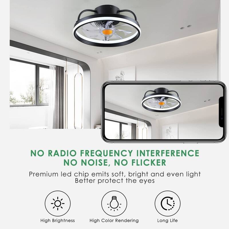 Low Profile Ceiling Fan with Light - Modern Flush Mount Ceiling Fan