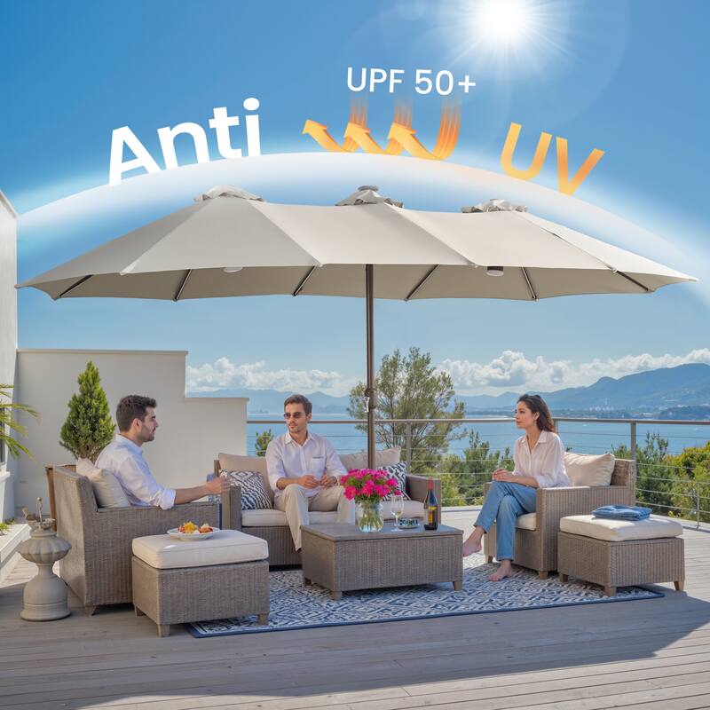 ​OVIOS 15ft Double Side Patio Outdoor Umbrella with Crank & LED Light