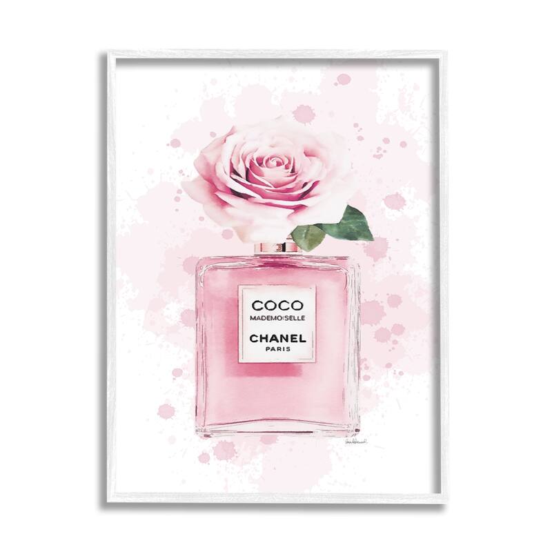 Stupell Pink Flower Perfume Fashion Glam Design Framed Wall Art - 24 x 30 - White