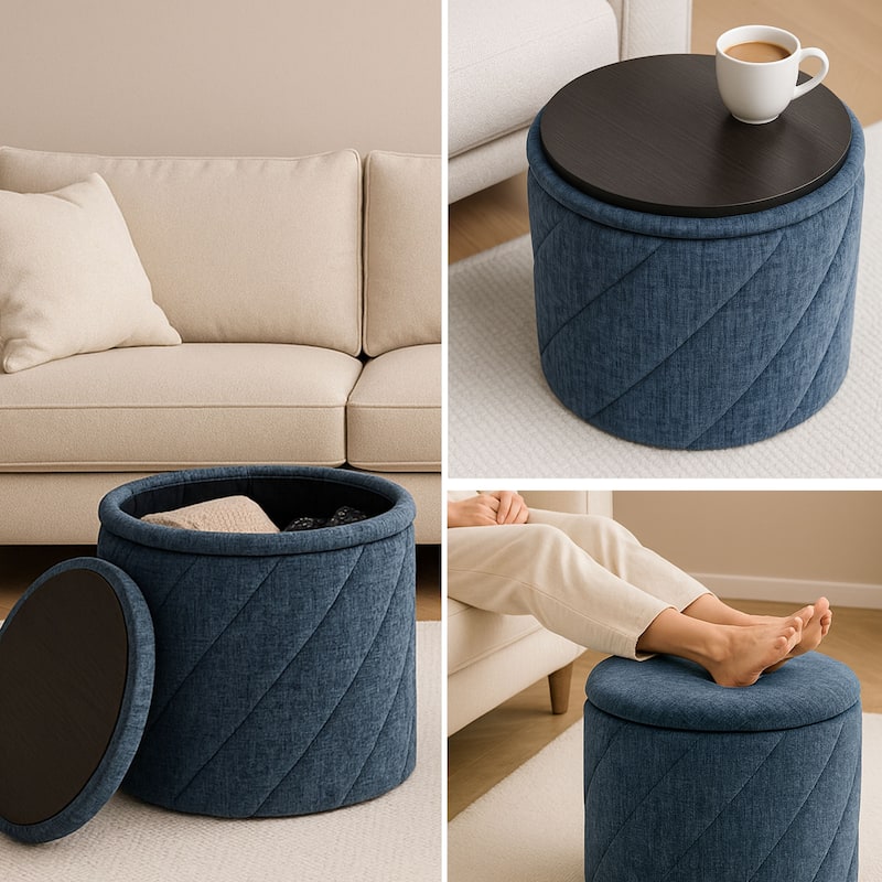 Diagonal Tufted Foldable Storage Ottoman with Reversible Lid