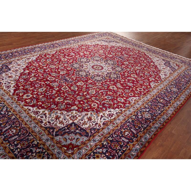 Traditional Red Kashan Turkish Rug Living Room Machine Made Carpet - 9'7" x 12'10"