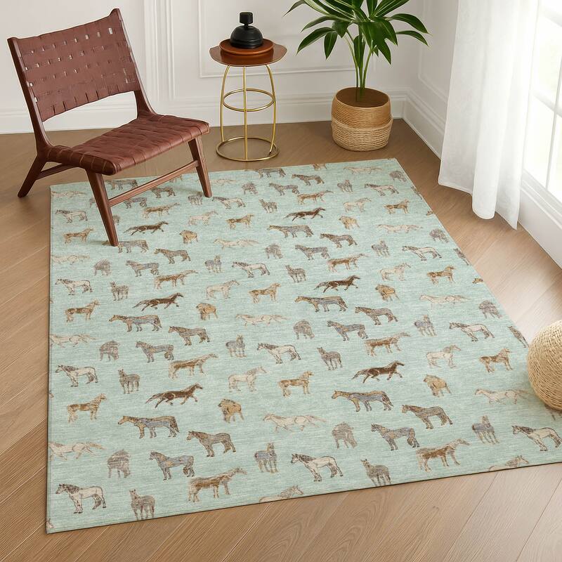 Machine Washable Indoor/ Outdoor Horses Chantille Rug