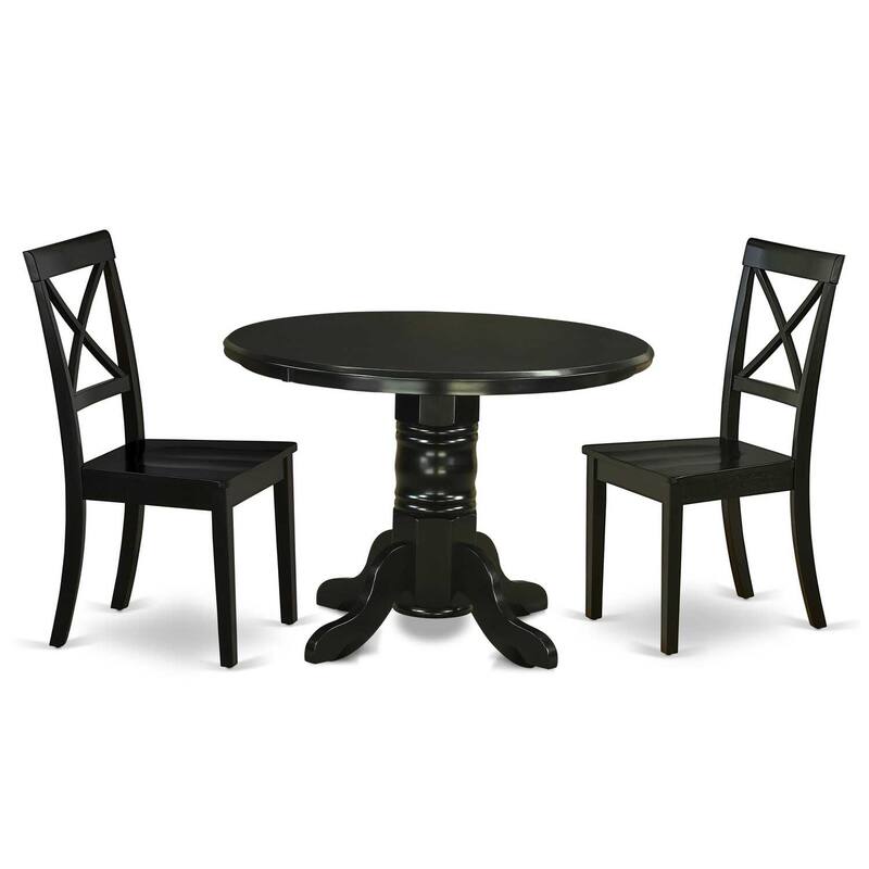 HomeStock 3-Piece Round Black Finish Solid Wood Top Dining Table with 2 Chairs