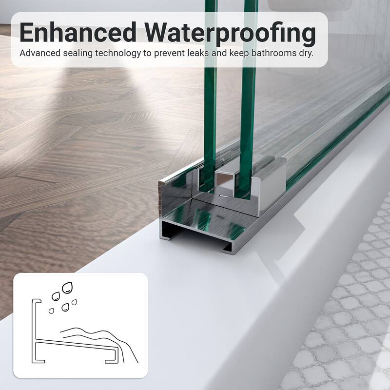 GDFStudio - Modern Minimalist Semi-Frameless Double Sliding Shower Door with 1/4" SGCC Tempered Glass & Stainless Steel Handle