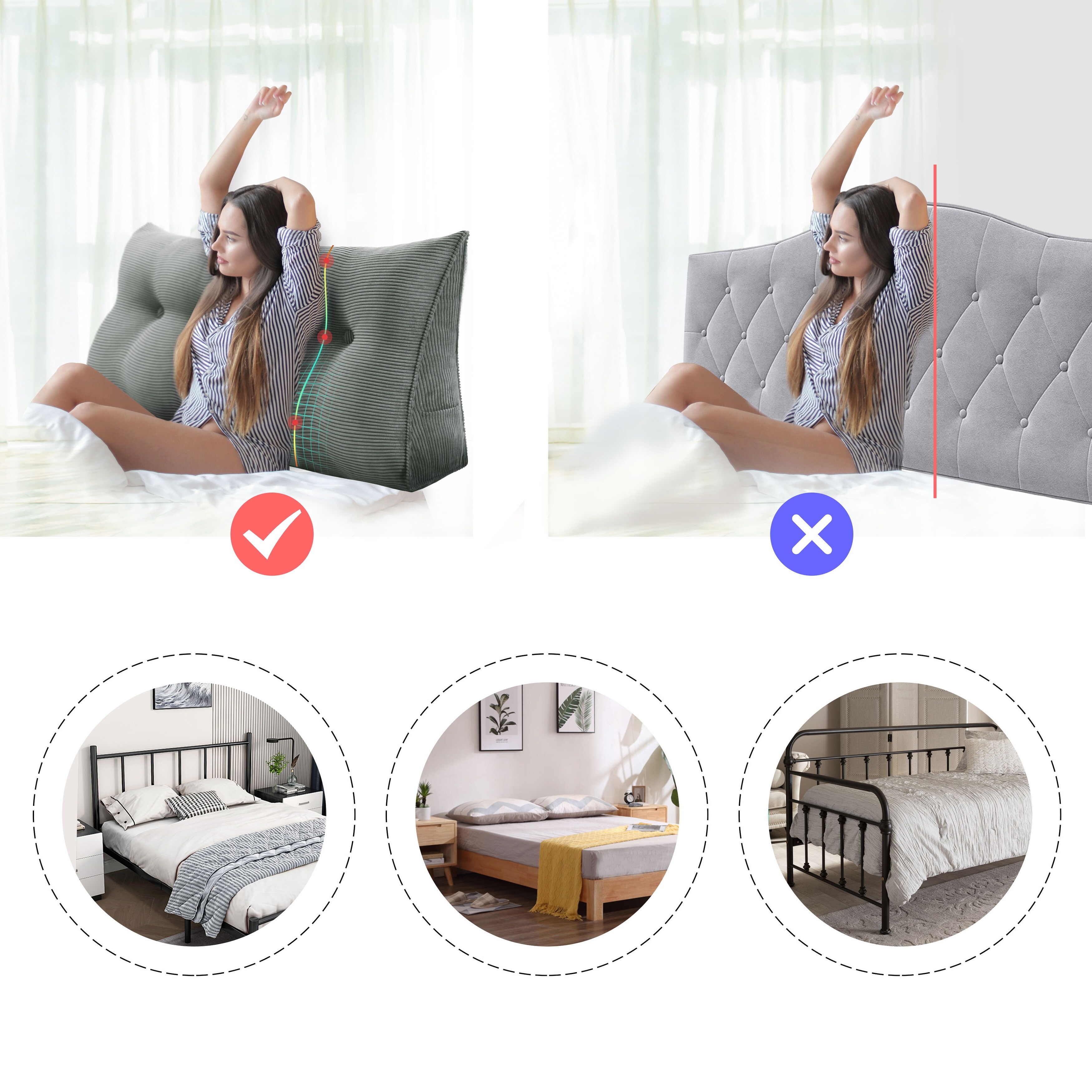 Bed Backrest Cushion Headboard Pillow Upholstered High Resilience Foam  Filled Bed Headboard Slipcover Thicked Ergonomic Pillow for Dorm Room  Daybed