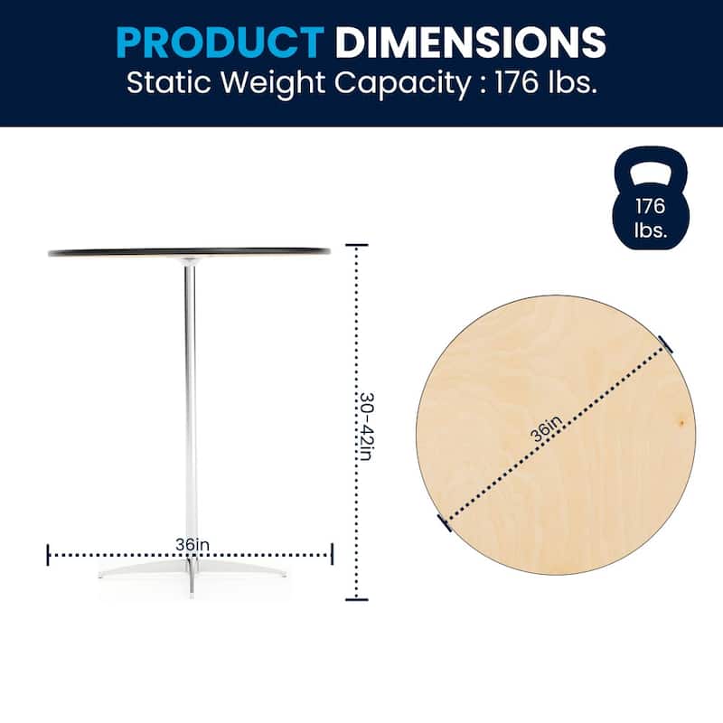 36" Round Wood Cocktail Table with 30" and 42" Columns - 36"D x 36"W x 30" - 42"H