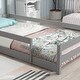 preview thumbnail 4 of 7, Grey Twin Size Floor Bed w/ House-shaped Headboard Upholstered Bed Frame