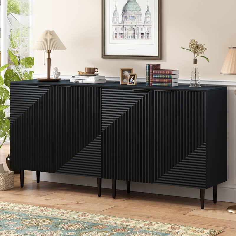 Christopher Knight Home - Mirod Set of 2 Modern Side Cabinets with Adjustable Shelves and Geometric Door Design - Black