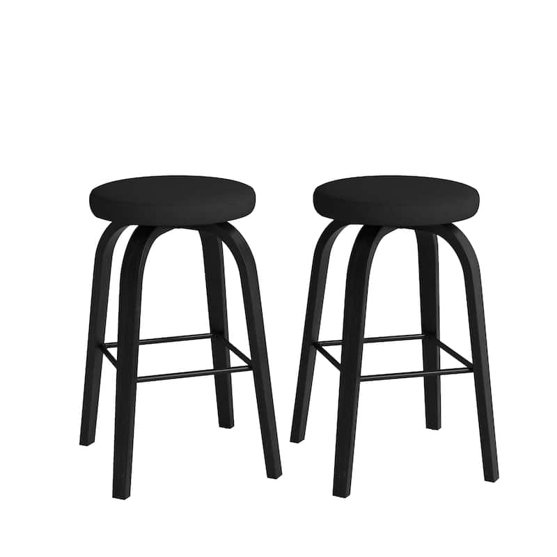Swivel Bar Stools Set of 2, Bar Height Backless 30″Bar Stool, Fabric Upholstered Seat, Sturdy Wood Legs and Metal Footrest