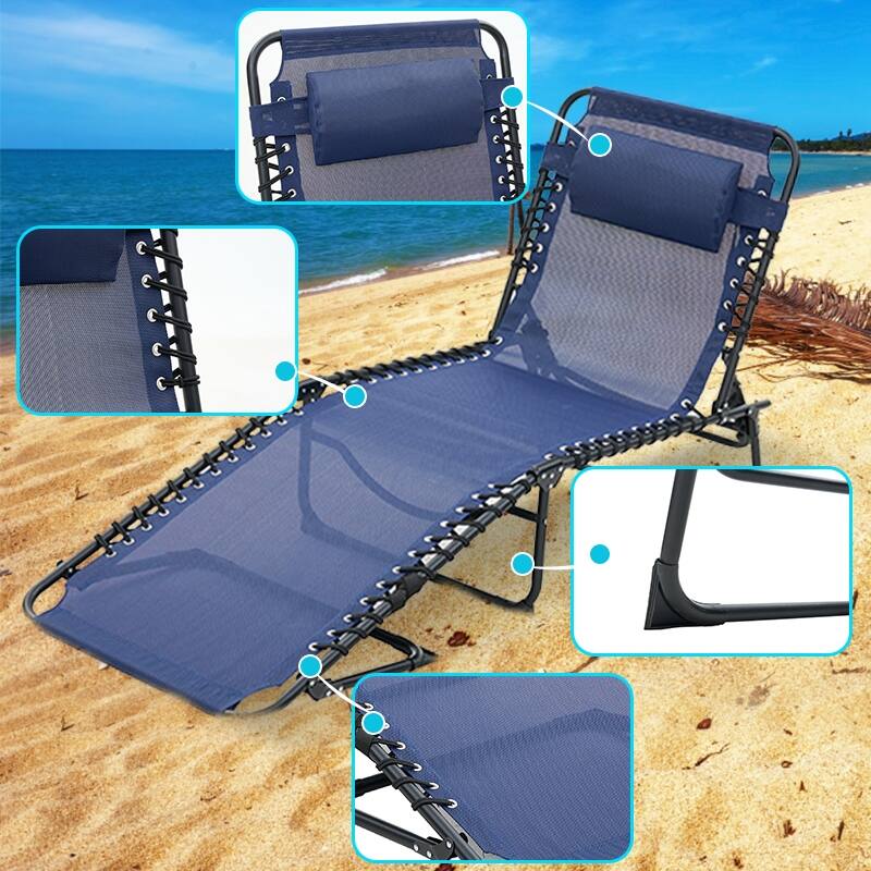 Folding Chaise Lounge Pool Chair Set of 1, Patio Sun Tanning Chair, Lounge Chair with 4-Position Reclining Back for Beach