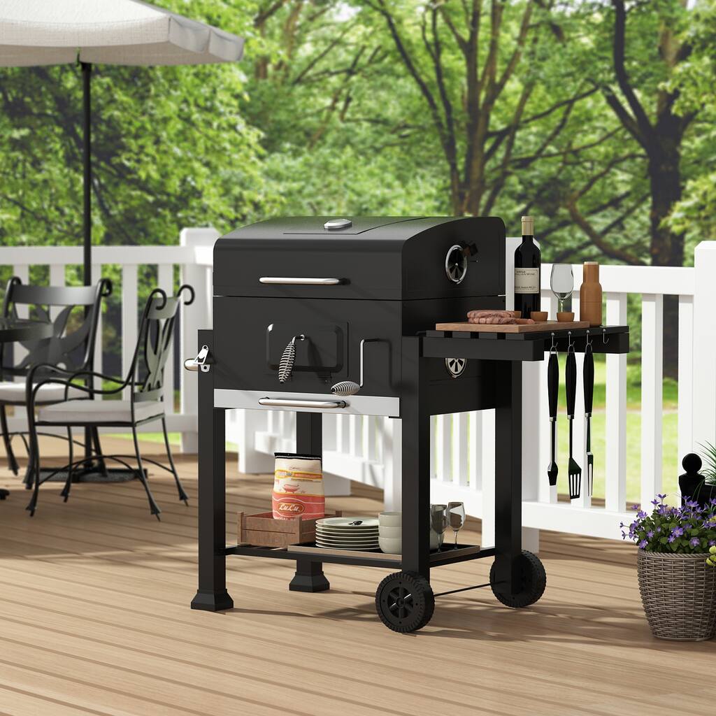 Steel Portable Outdoor Charcoal BBQ Grill Offset Smoker With Cover
