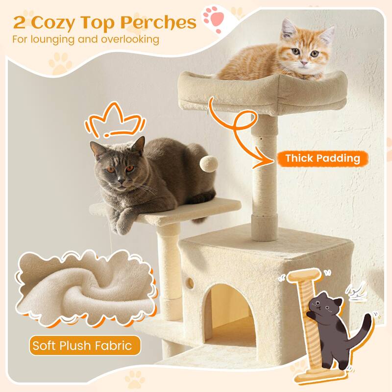 Gymax 80'' Tall Cat Tree w/2 Condos Sisal Scratching Posts Plush Perch