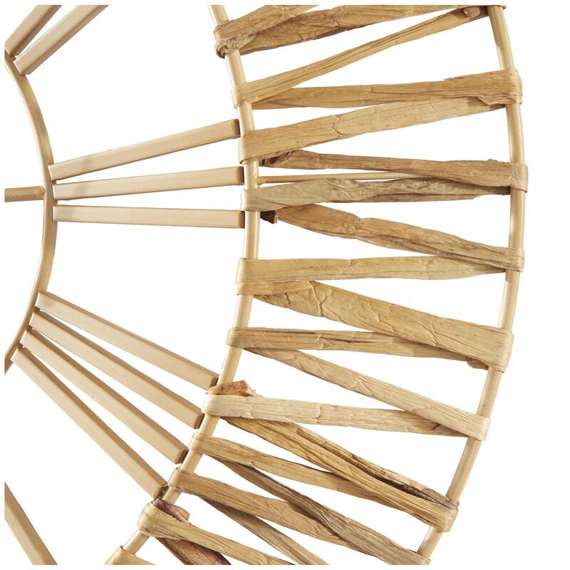 Brown Seagrass Woven Decorative Wall Clock with Gold Metal Frame